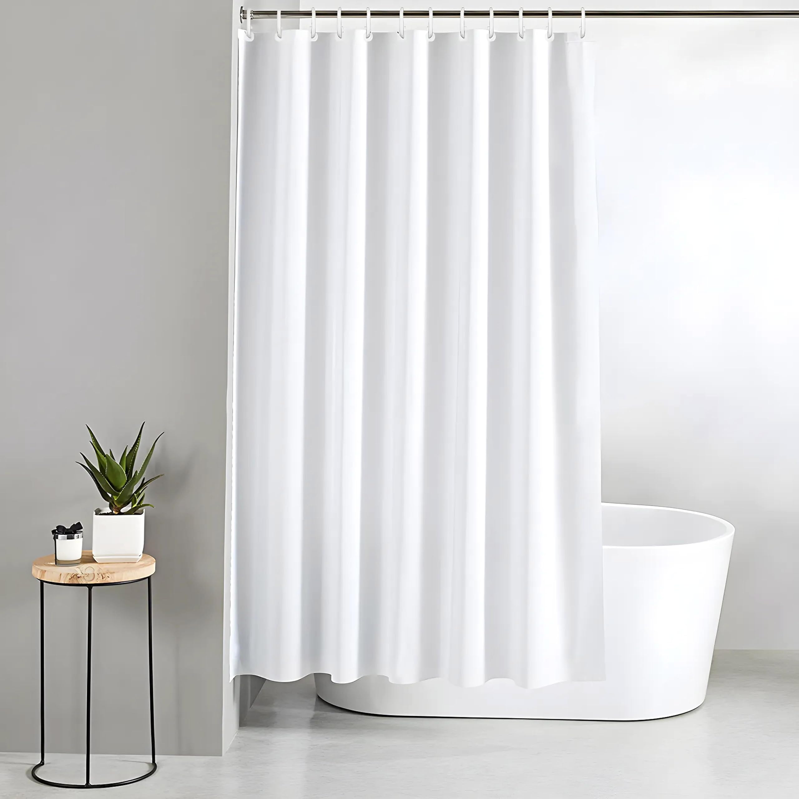 Heavy Duty PVC Shower Curtain Liner with Hooks | 7 Feet | Waterproof PVC & 8 Hooks | Size 213 x 137 CM (White)