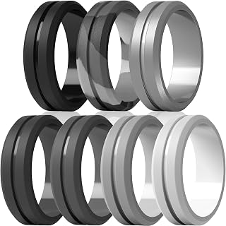 ThunderFit Silicone Wedding Rings for Men, Brushed Top Middle Engraved Line | 8.2mm Wide, 2.5mm Thick Rubber Engagement Bands, Available in 1, 4, 6 & 7 Packs, Comfortable Fit, Durable & Flexible Silicone