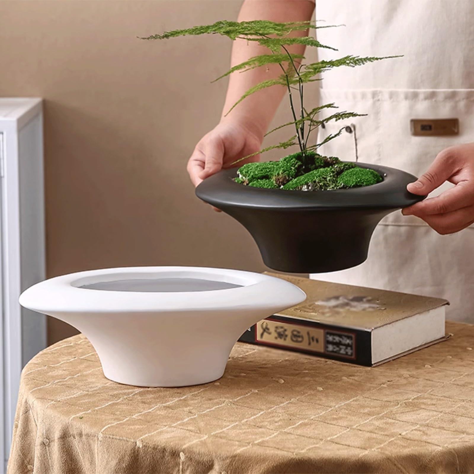 Dekoracyjna owalna, nowoczesna ceramiczna doniczka na sukulenty z otworem drenażowym, nieregularny kształt, doniczka na kwiaty orchidei, do użytku wewnątrz i na zewnątrz, na taras (czarna)