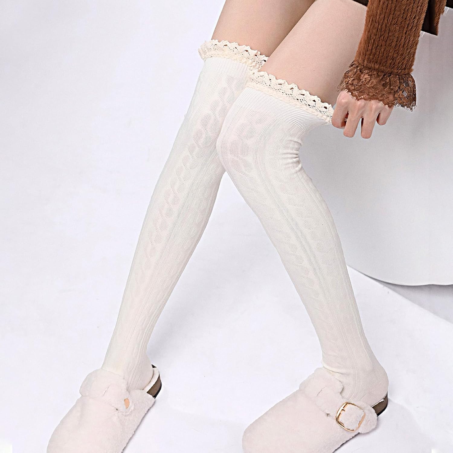 White Women's Thigh High Lace Boot Socks, Knee High Warmer Socks for Women for Daily Wear, Cosplay - Image 6