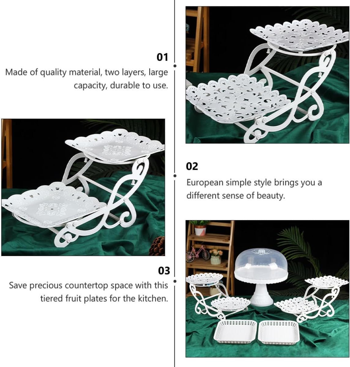 Two Layer Fruit Storage Rack Plastic White for Kitchen Use