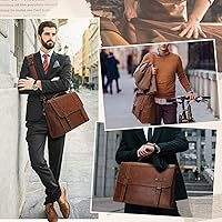 Vista 2 de RAINSMORE Mens Messenger Bag 17 Inch Waterproof Vintage Leather Laptop Briefcase Large Laptop Bag Satchel Bag Computer Shoulder Bag for Office