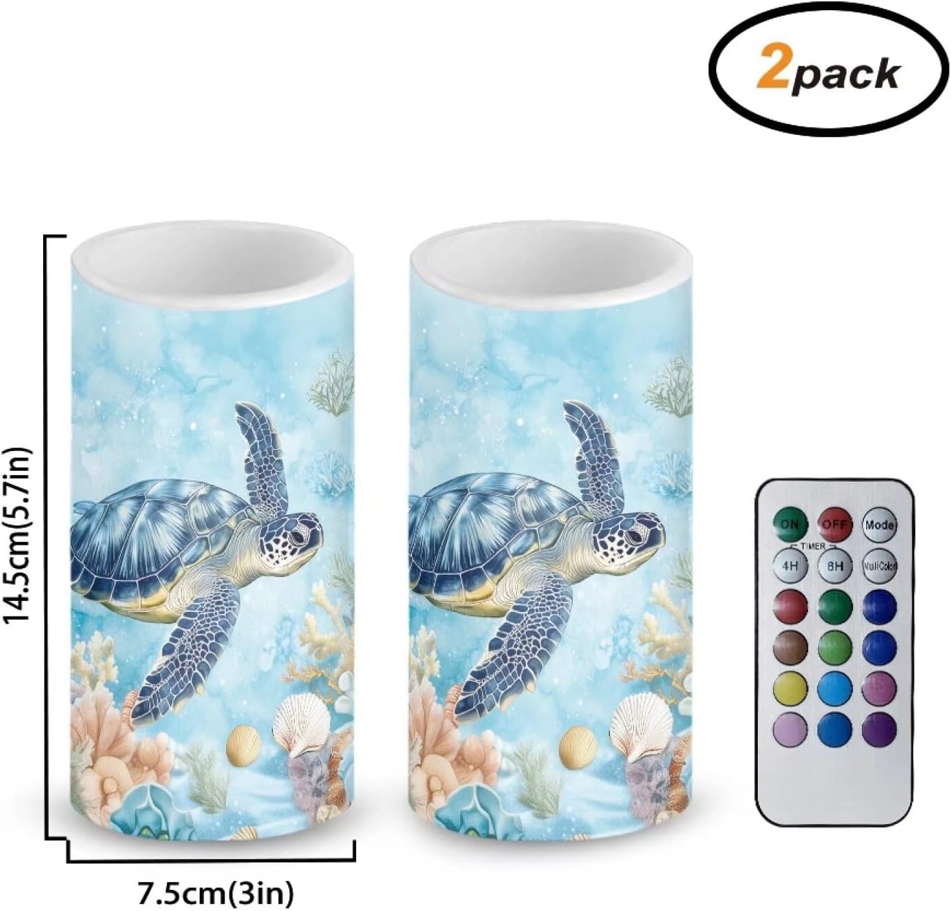 Flameless Candles Sea Turtle Blue Battery Operated Candles Color Changing with Remote Timer Electric Candles Set of 2 for Warm Light Dinner Table Home Decor