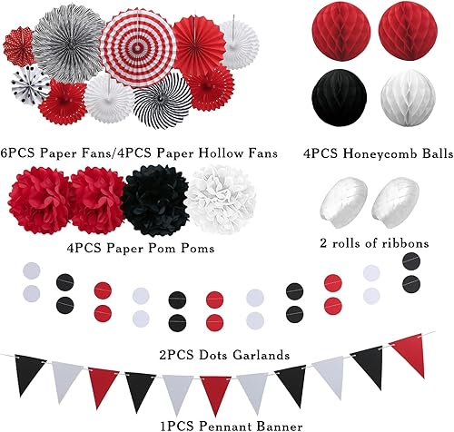 Miniatura 81 de Decoración de fiesta de feliz cumpleaños azul marino y dorado, 24 abanicos de papel colgantes, guirnalda de flores con pompones, guirnalda