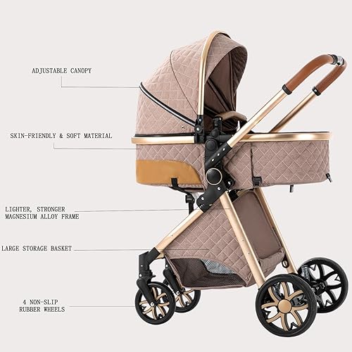 Miniatura 3 de Cochecito de bebé 2 en 1, plegable, portátil, cómodo, para bebés de 0 a 36 meses (caqui)