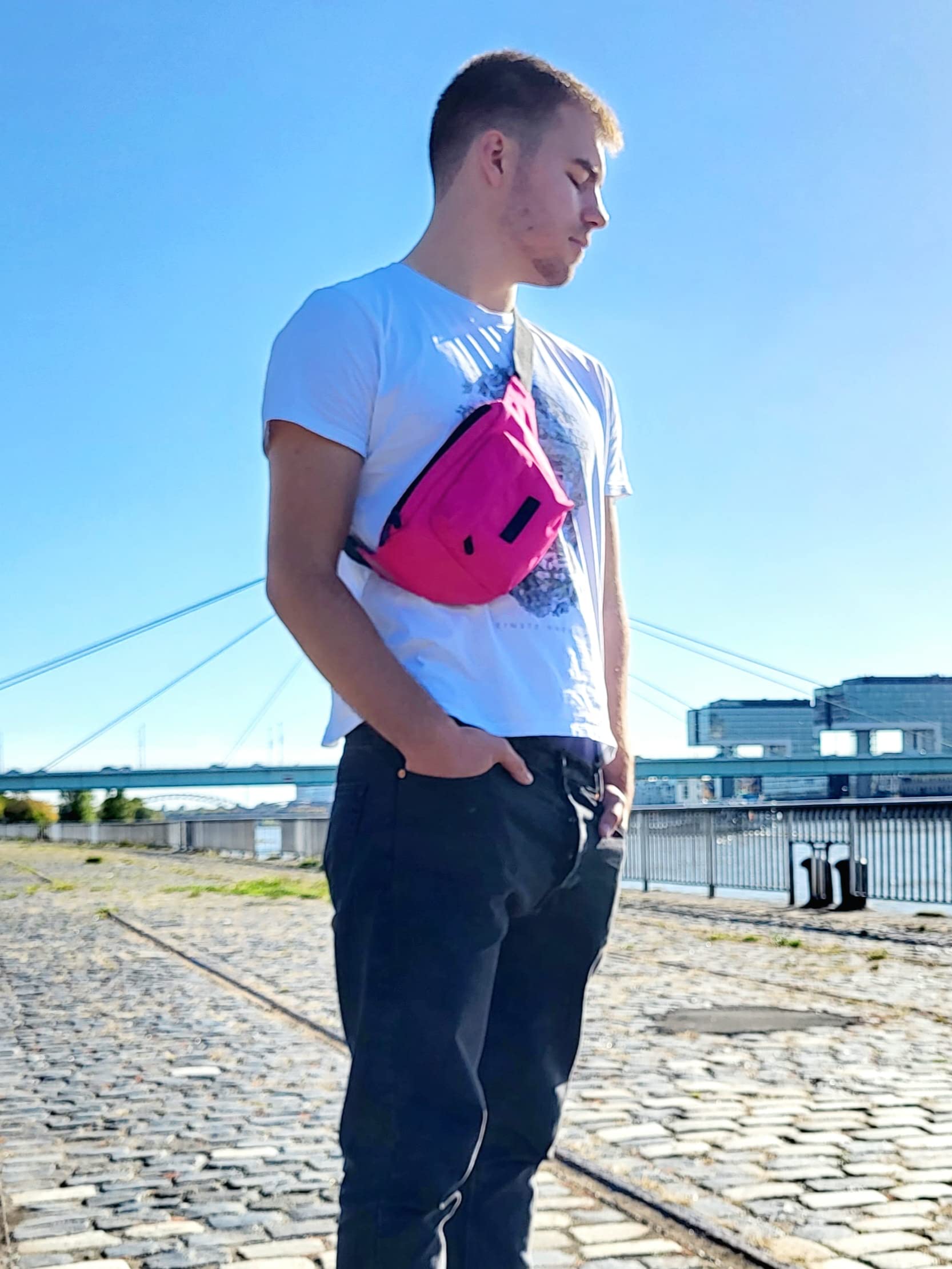 Riñonera acolchada para hombre y mujer, riñonera para exteriores, pequeña, para ciclismo, deportes, impermeable, teléfono móvil, bicicleta, rosa, medium, Riñonera convertible en bolsa de manillar