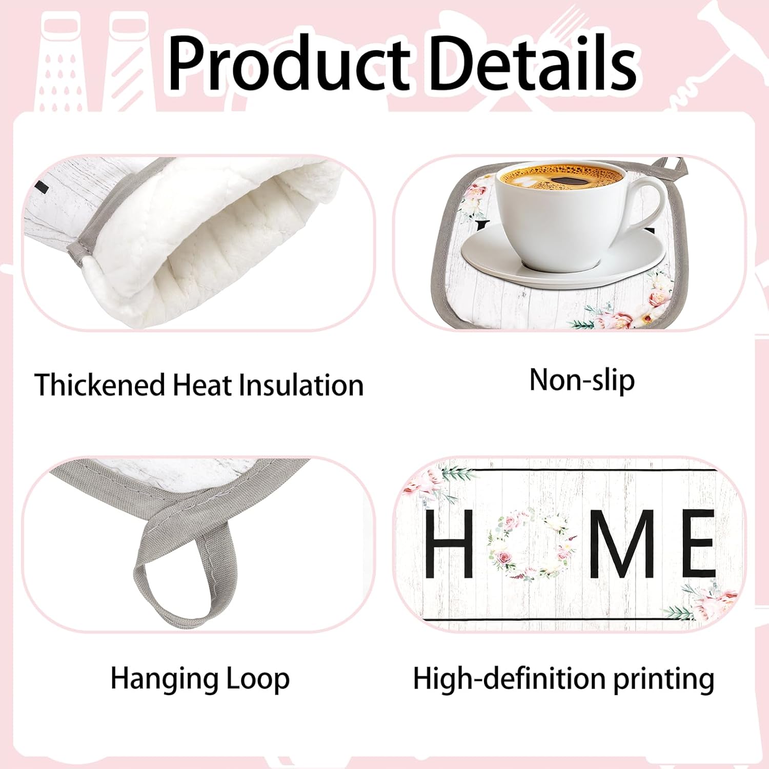 10 Pcs Kitchen Decor Sets with Rugs and Towels Farmhouse Home Decor Set 4PCS Dish Towels 2 Pot Holders 2 Kitchen Rugs (White)