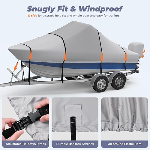 Miniatura 4 de RVMasking Cubierta para consola central 1200D mejorada para lanchas V-Hull Runabouts y Bass Boats con cubierta de motor (16'-18.5' de largo por