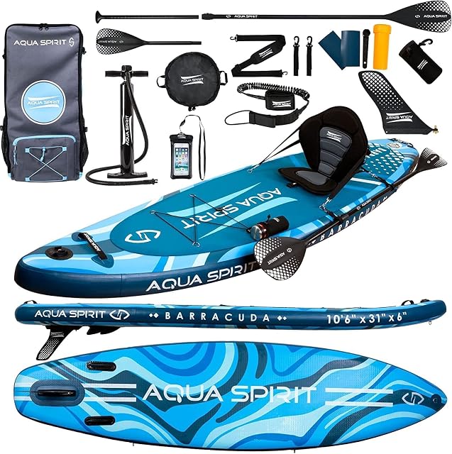 Aqua Spirit SUP Inflatable Stand UP Paddle Board 2023 | 10'6/108/126/15 | Complete Kayak Conversion Kit with Paddle, Backpack, Pump and more accessories | Adult Beginners/Experts | 2 Year Warranty