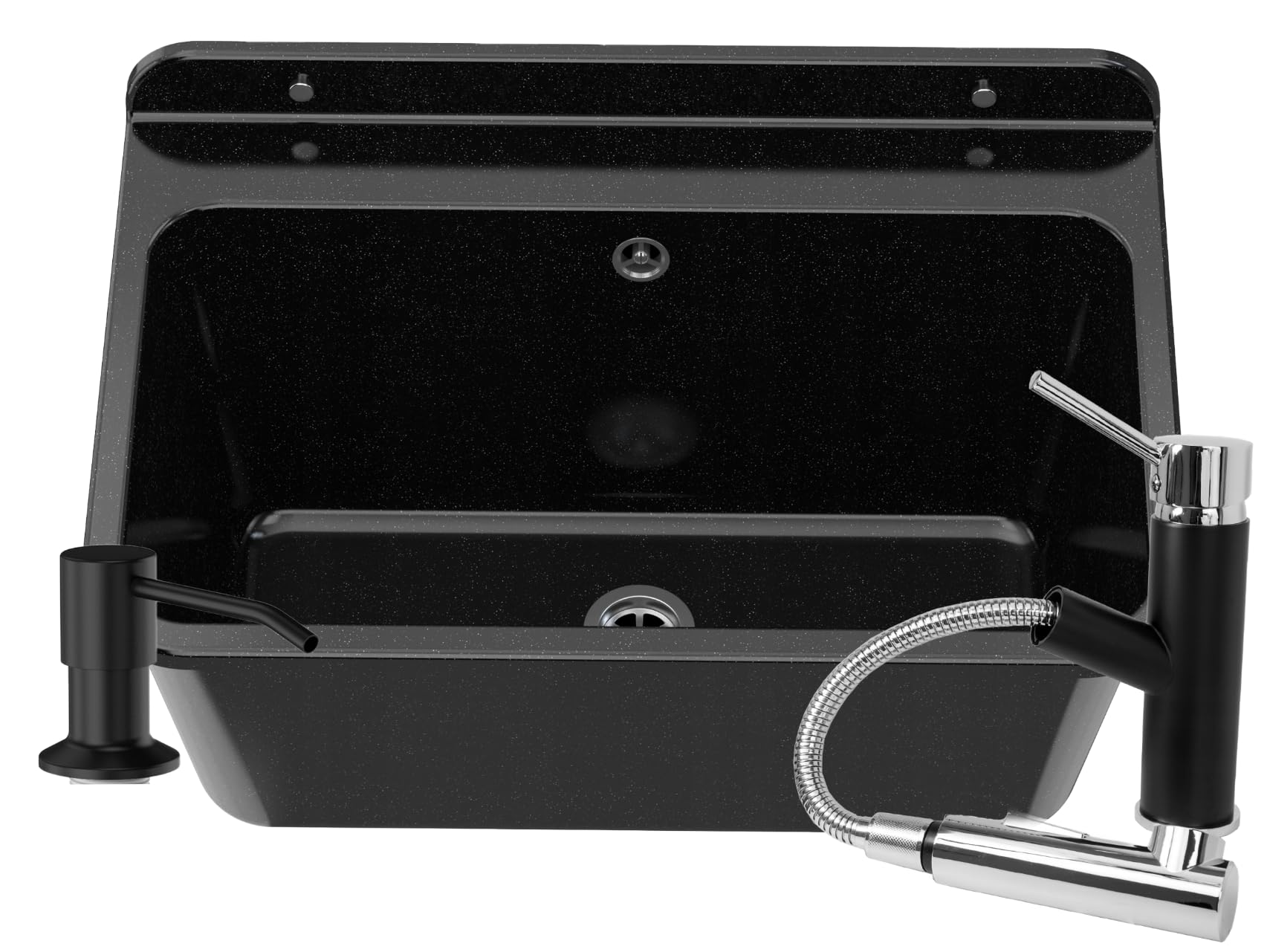 Granitan Évier de vidange pour garage, cave, atelier - Bac de lavage universel avec siphon, mitigeur de lavabo et distributeur de savon pour évier de cuisine - Lavabo mural en polypropylène - 61 x 41
