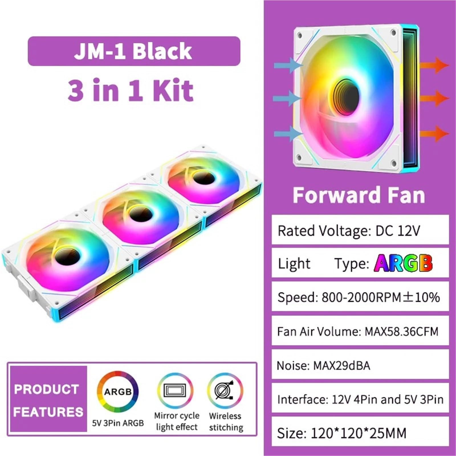 JM-1 PC wentylator chłodzący ARGB efekt świetlny cyklu lustra 800-2000 obr./min PWM chłodzenie wodne 360 mm wentylator chłodzący