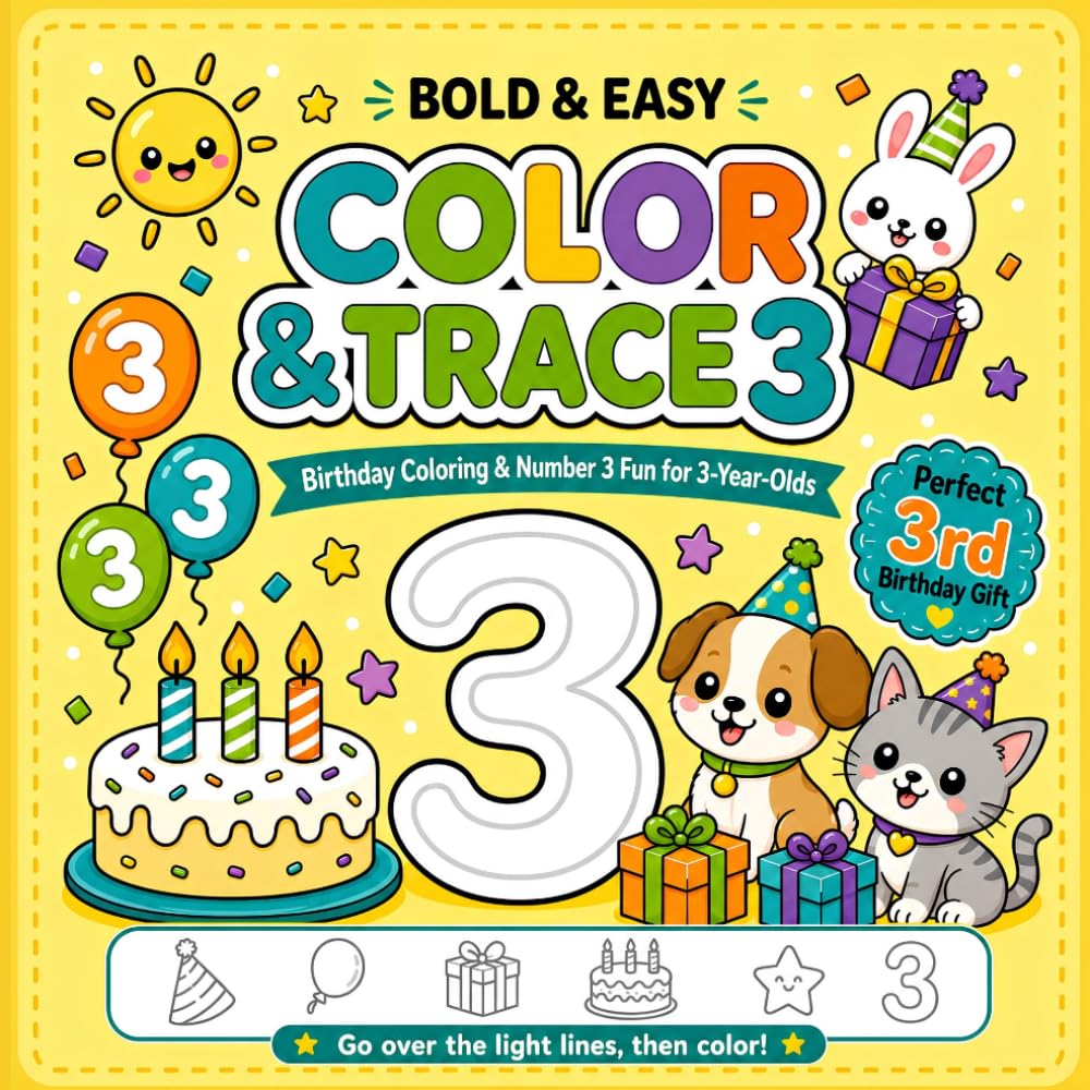 Color & Trace 3: Bold & Easy Birthday Coloring and Number 3 Fun for 3-Year-Olds (Color & Trace Birthday Books)