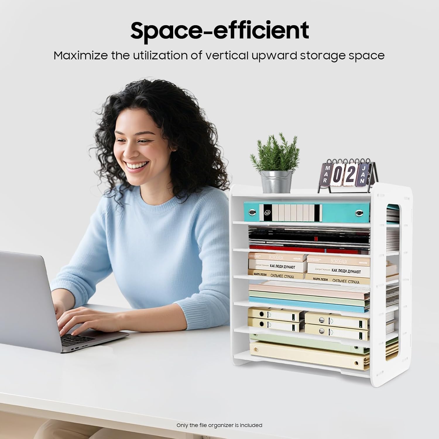 7 Tier White Wooden Office Desk, Mail Organizer Vertical File Organizer, Paper Sorter Organizer with 7 Slots Adjustable, Construction Paper Storage Mailbox for Classroom Office