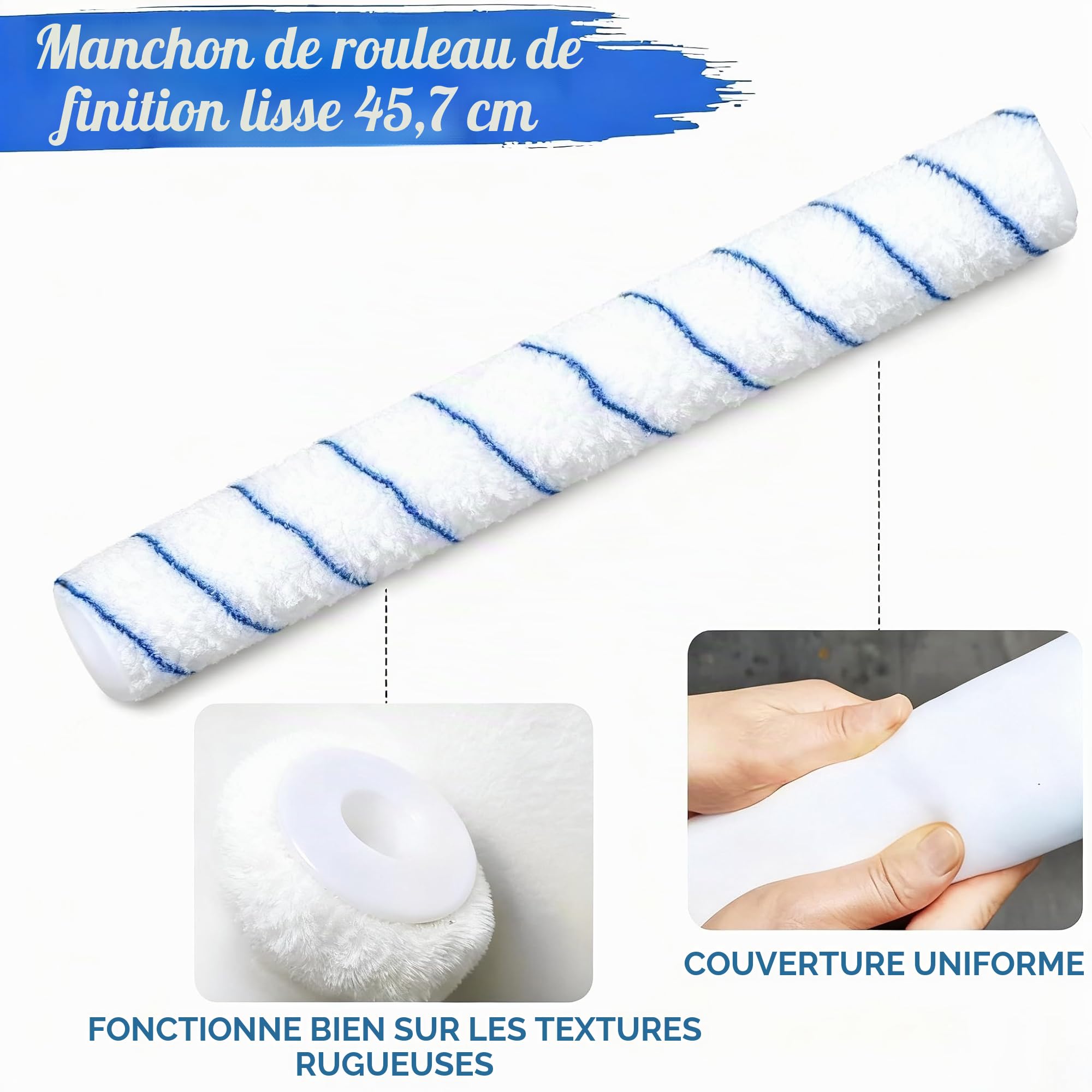 Kit Rouleaux de Peinture de 45cm, Grands Rouleau Peinture, 6 Manchons de Rouleau de Peinture en Microfibre, Bac Peinture, 160cm Perche Peinture Amovible et Cadre Réglable, pour Murs Plafonds