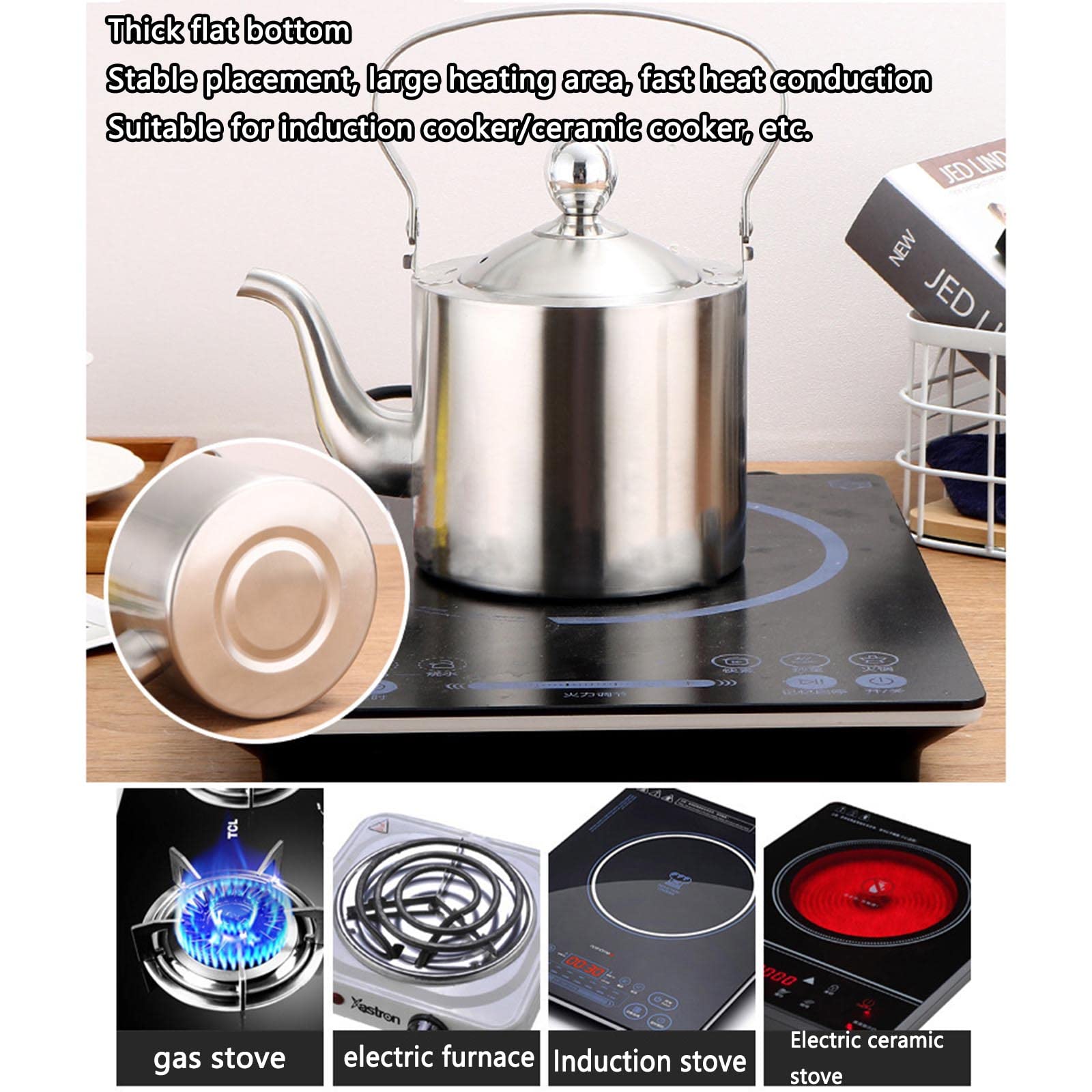 Kettle Hervidor Agua Tetera Calentador De Agua Pava Teteras para Fogón for Gas Hob Portatil Acero Inoxidable con Filtro Mango Anti-Quemaduras Orificio del Filtro