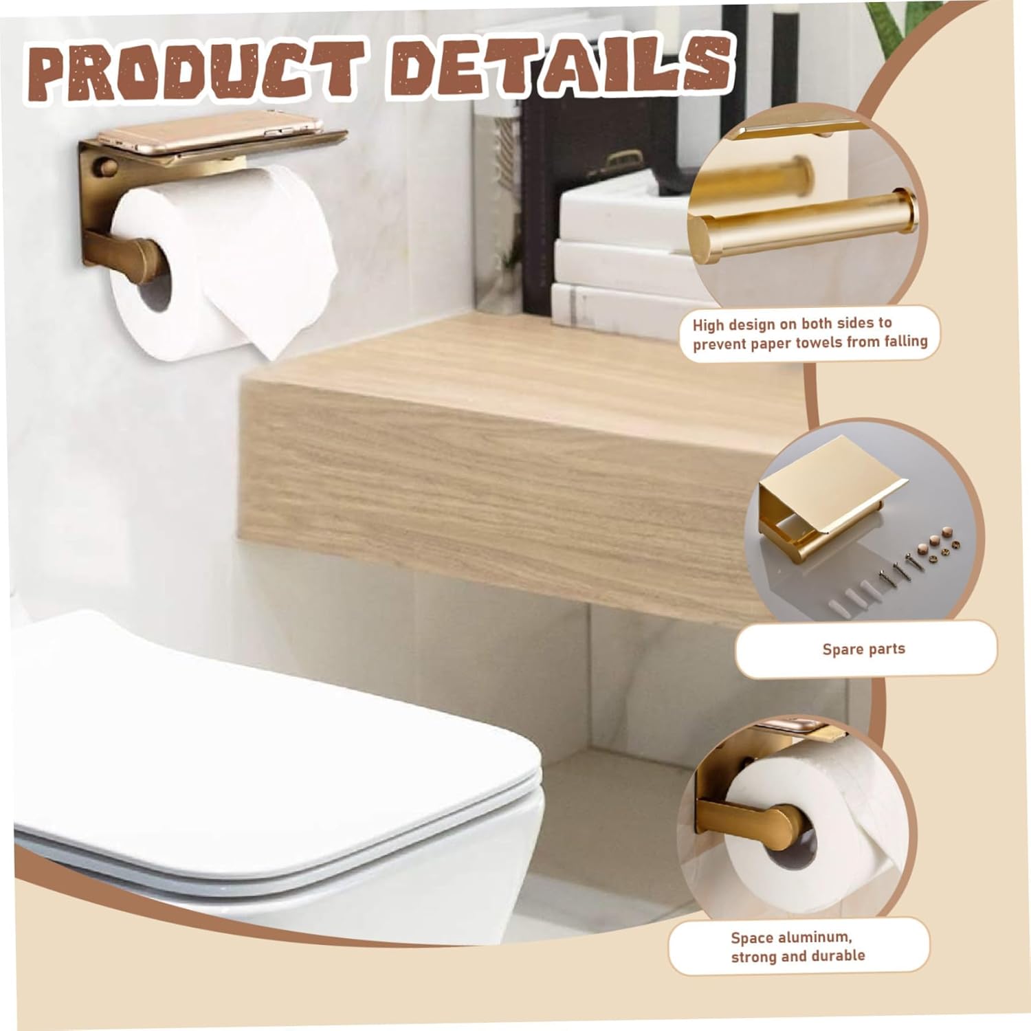 Classic Wall - Mounted Toilet Paper Holder with Shelf, Elegant Bathroom Accessory for RV, Camper & Home