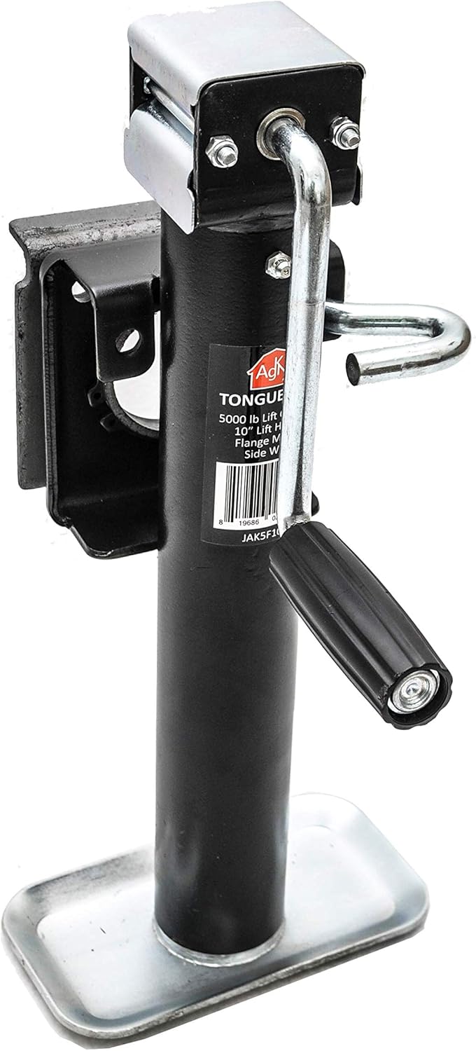 Trailer Tongue Jack, 2000 lb Capacity, Flange Mount, Side Wind, 10" Stroke : Industrial & Scientific