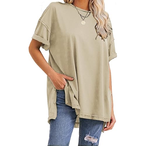 EXLURA Womens Summer Oversized T Shirts 2025 Casual Short Sleeve Loose Maternity Tops Crewneck Tunic Plus Gym Workout Top