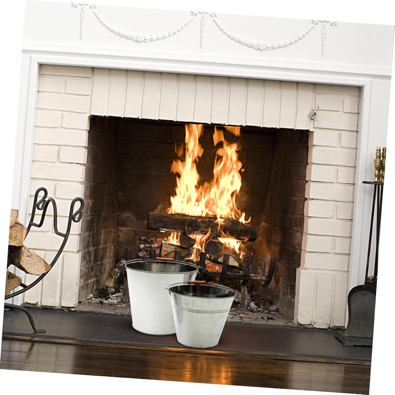 PRETYZOOM 2pcs Metal Ash Buckets for Fireplace BBQ Large Capacity Grease Storage Buckets for Ashes Charcoal Outdoor Use