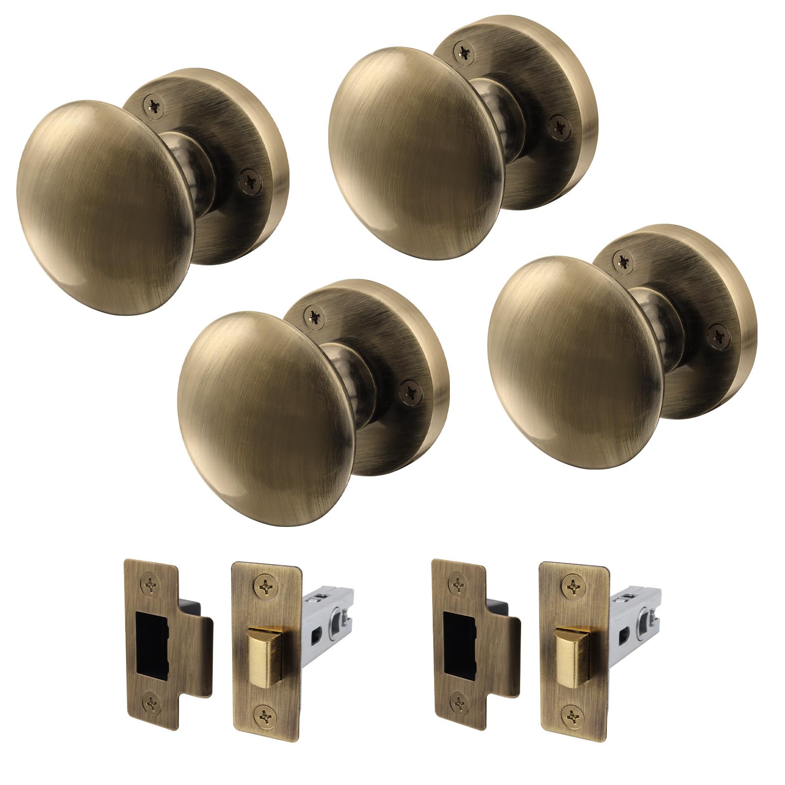 EAI Antique Brass Door Knob Set - 2 Pairs of Victorian Mortice Knobs (55mm) & Latch (76mm) for Internal Doors