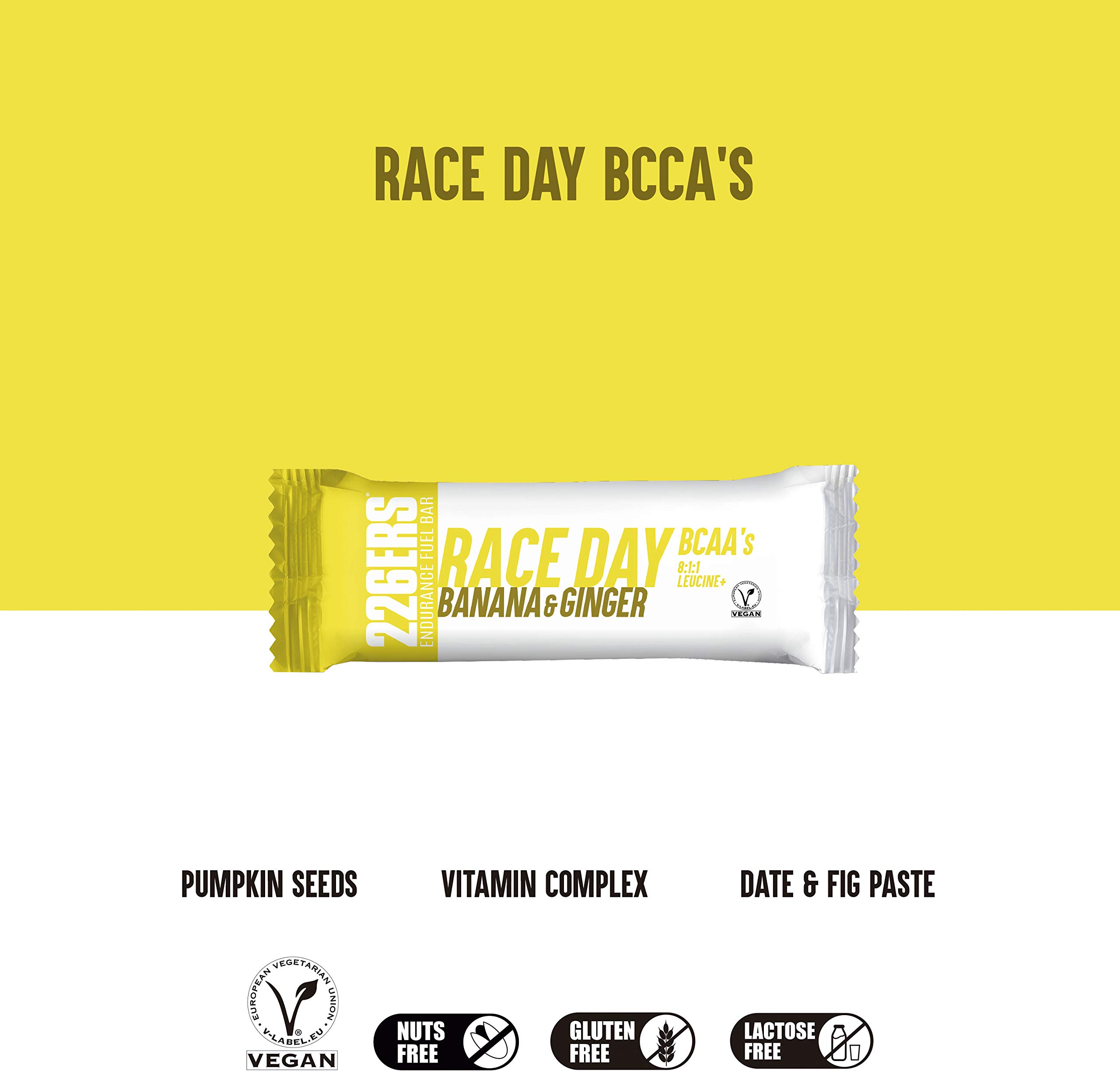 226ERS Endurance Fuel Bar Race Day | Barres Energétiques Végane pour une Meilleure Endurance avec BCAA's 8:1:1 et Vitamines, Banane et Gingembre - 30 barres x 40gr