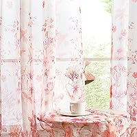 Vista 2 de MIULEE Cortinas texturizadas de lino semitraslúcidas con estampado rosa de 96 pulgadas de largo, juego de 2 paneles para dormitorio, sala de estar