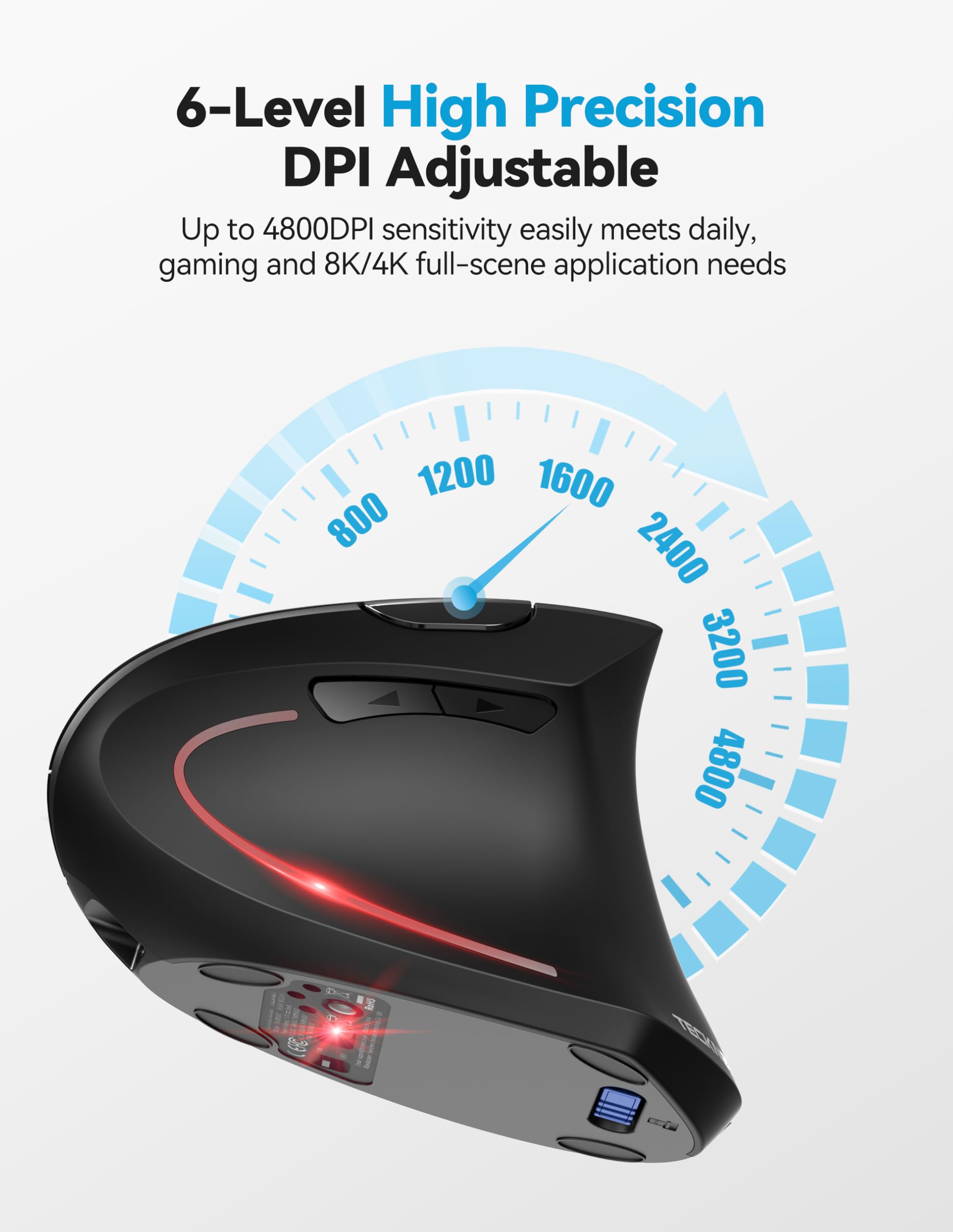 TECKNET Ergonomische Bluetooth-muis, oplaadbare draadloze verticale