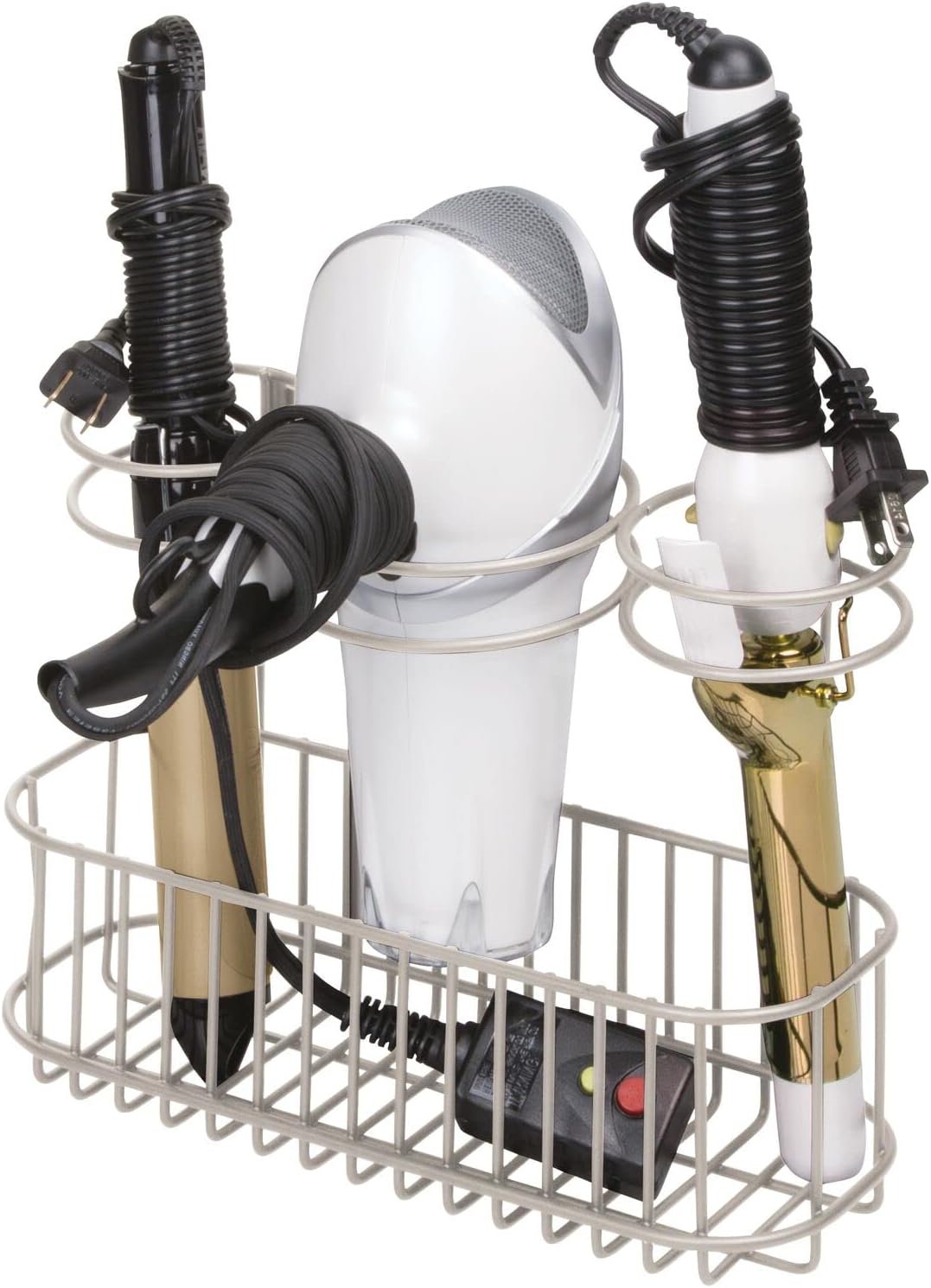 mDesign Hair Dryer Holder Shelf — Hair Dryer Storage Unit with Multiple