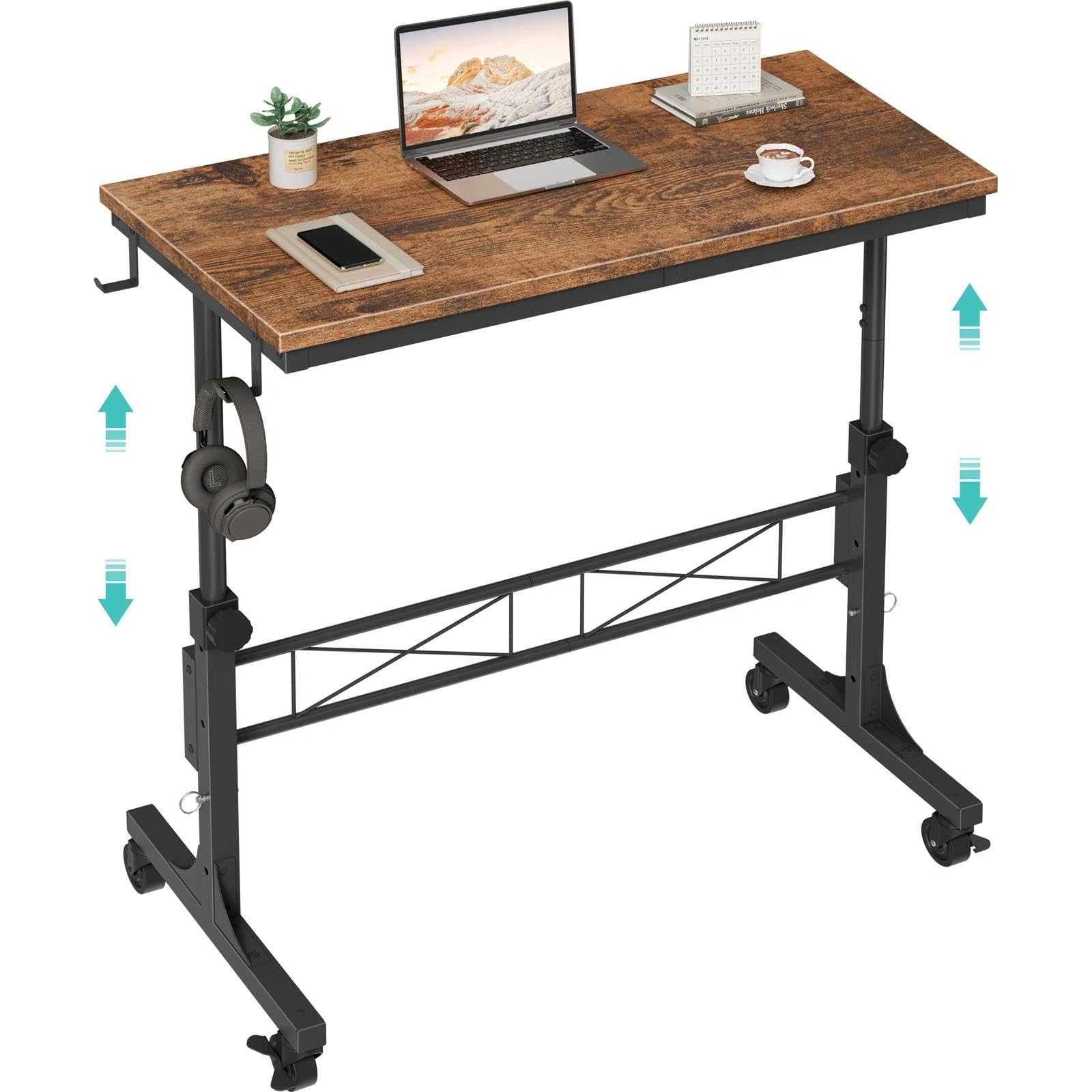 Small Portable Rolling Standing Desk - 32 Inch Adjustable Height Mobile Stand Up Desks with Wheels for Treadmill