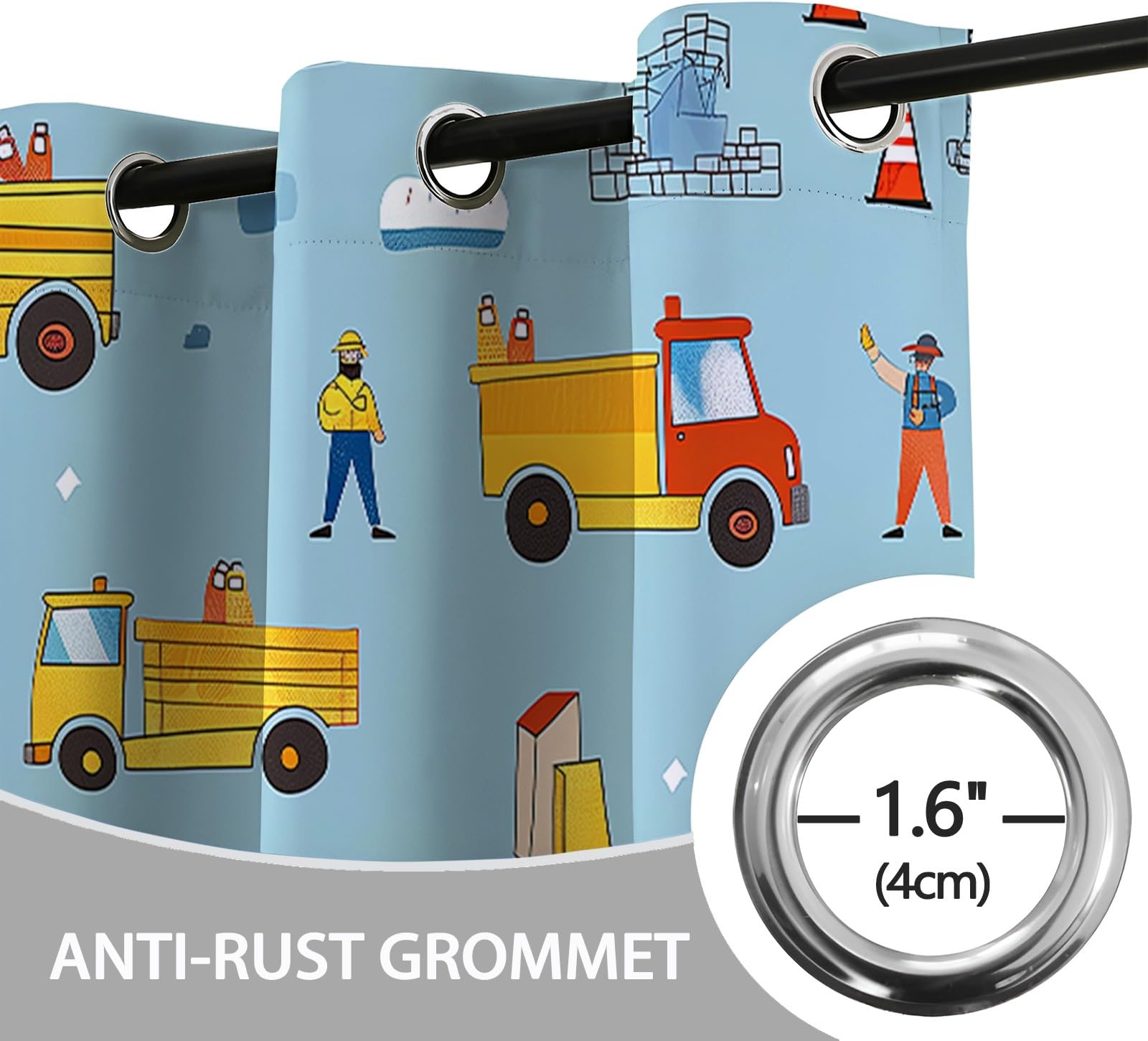 CozyRest Kinder Vorhänge Cartoon -Stil -LKW Ösen Gardinen mit Blickdichte Thermo Vorhang Kälteschutz Blackout Curtain Kinderzimmer Schlafzimmer Ösenvorhang Hellblau H 260 x B140cm x2