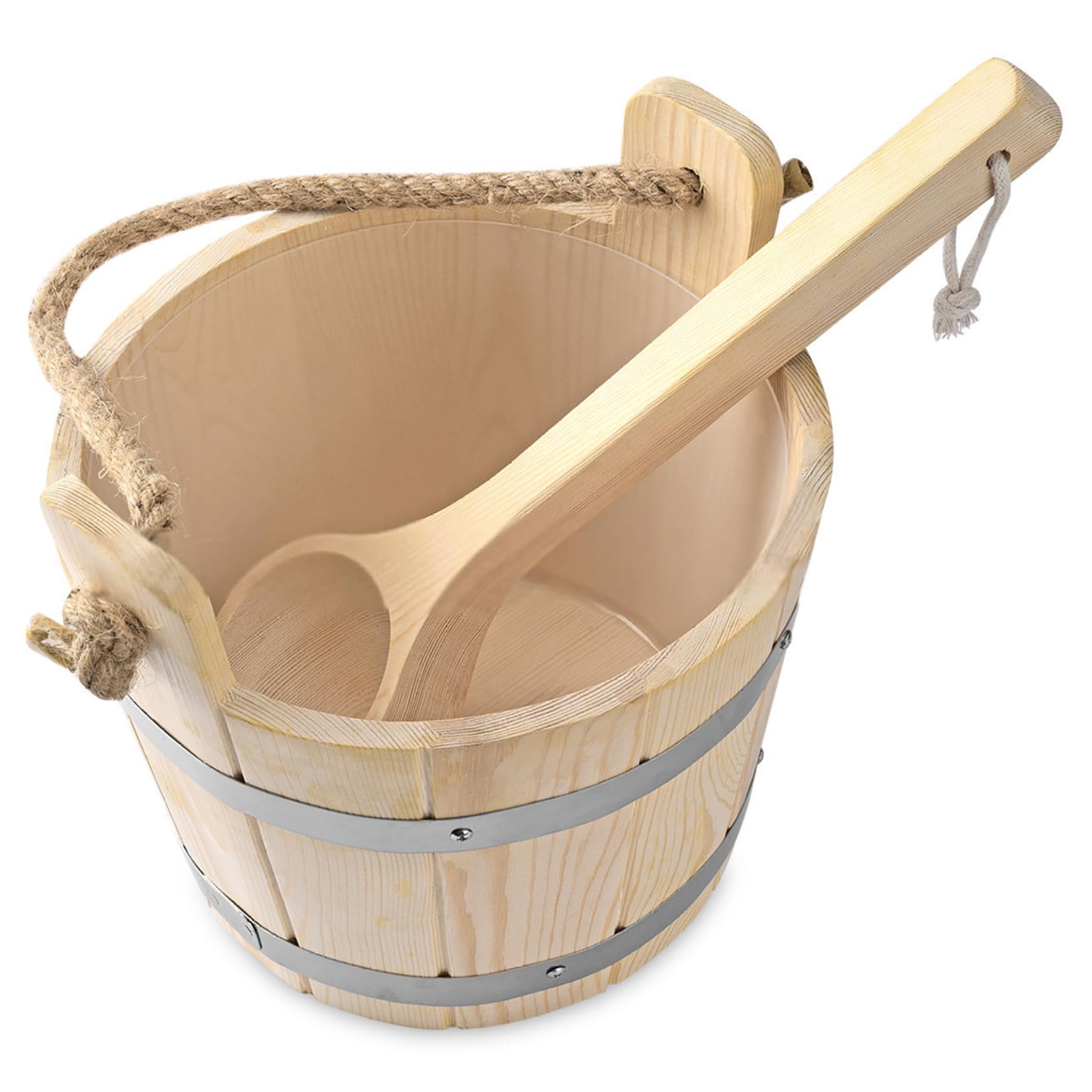 Hoveeluty 1 Set Sauna Kit 9.9'' Plastic-Liner Preservative Wood Sauna Bucket With Ladle Reinforced Barrel Sauna With Thick Handle For Sauna Bathroom