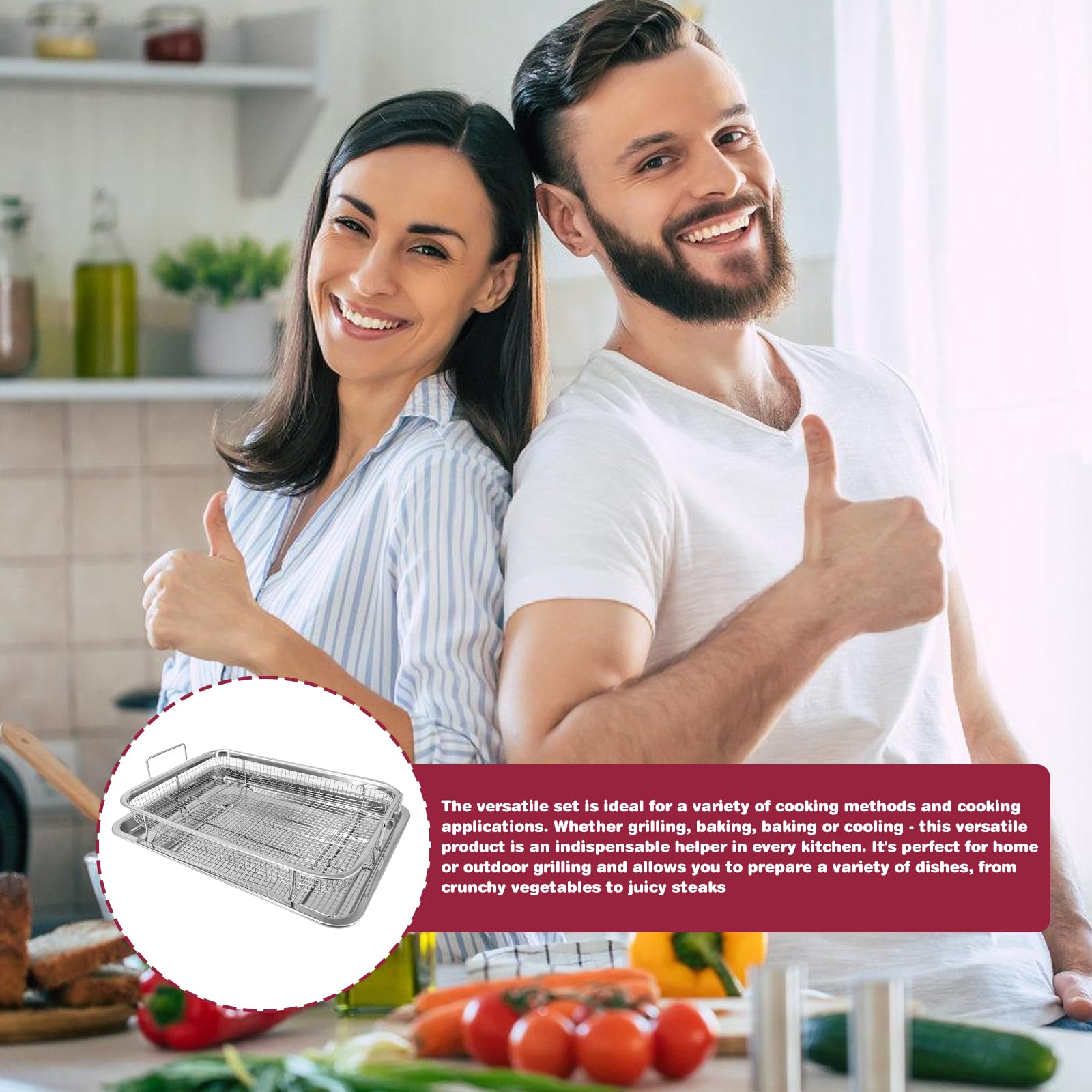 Plaque de cuisson avec grille de refroidissement, panier de barbecue en acier inoxydable avec poignée