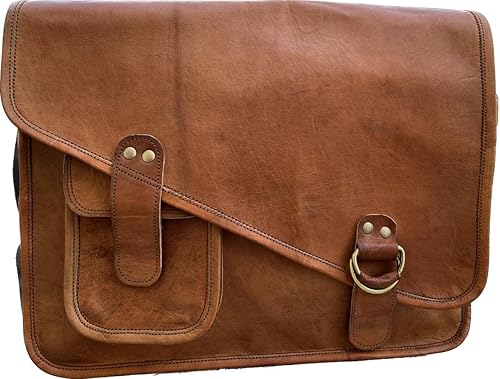 15 "nuevo marrón para hombre genuino vintage cuero mensajero bolso hombro portátil, Marrón