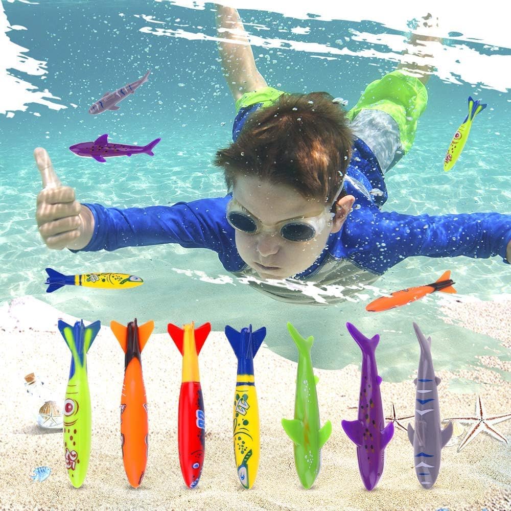 faburo 34pcs Jouets de Plongée, Jouets de Piscine pour Enfants 5-12 Ans, Anneau de Plongée sous-Marine, Ensemble de Jouets de Plongée avec Anneaux de Plongée & Dauphins & Herbes Marines etc
