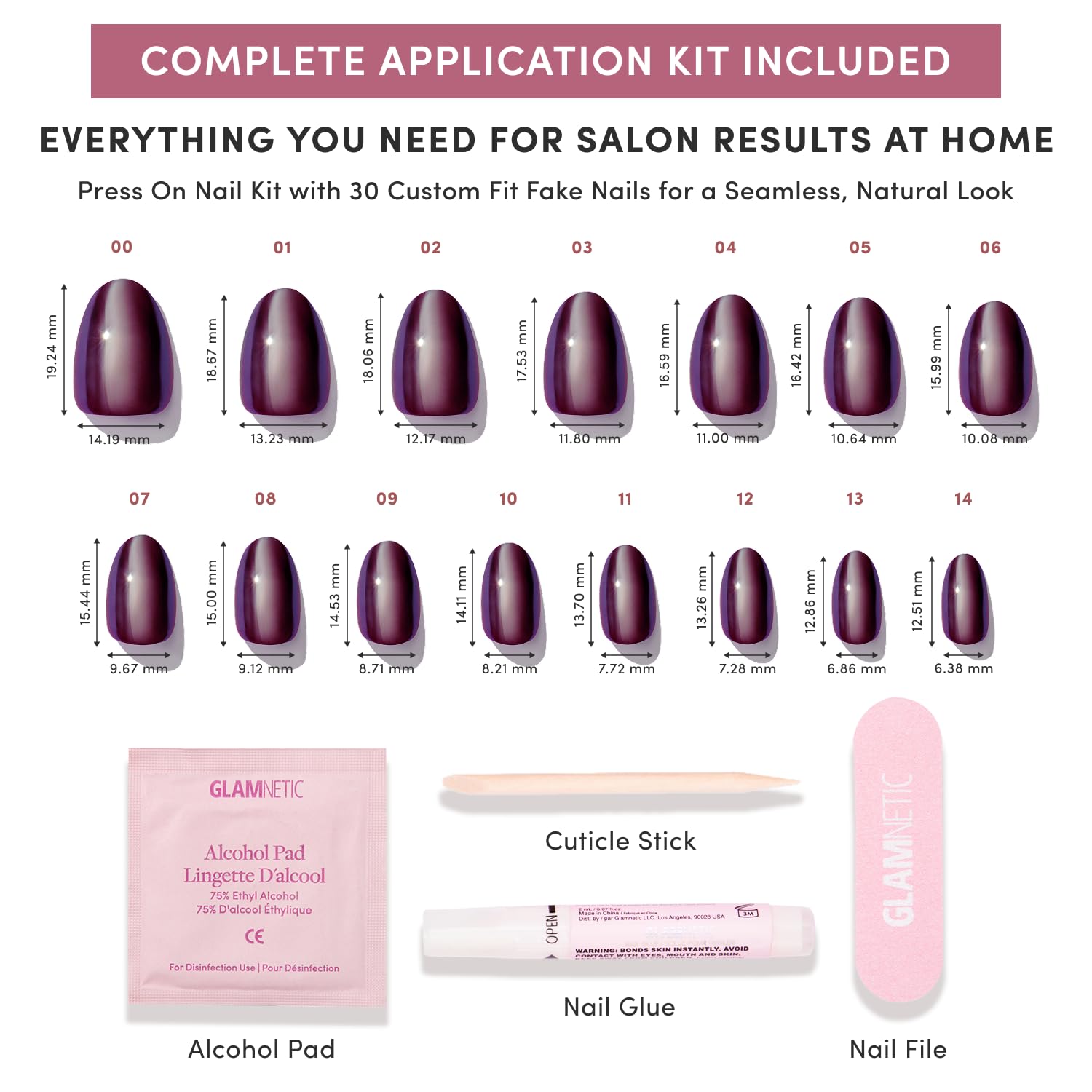 Glamnetic Press On Nails - Short Oval Glazed Fake Nails 30 Pc Full Kit