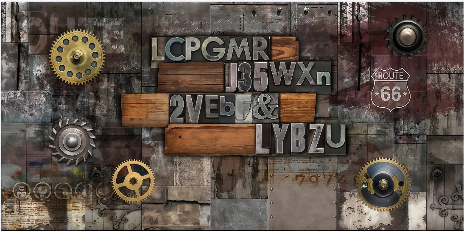 Tapeta retro żelazo mechaniczna przekładnia trójwymiarowa litera motyw bar zachodnia restauracja tło ścienne popołudniowa herbata kawa tapeta, 3D, 350x245cm
