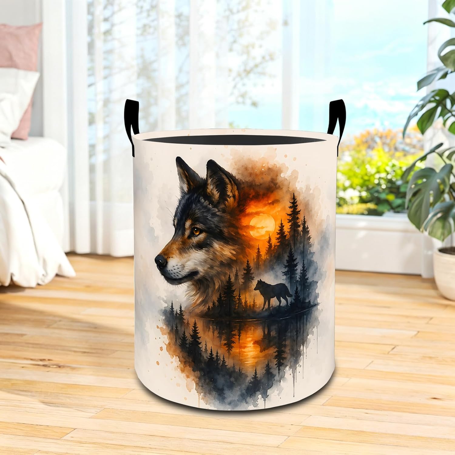 Forest Wolf Oxford Cloth Laundry Basket with Handles 19.7"X15.7"