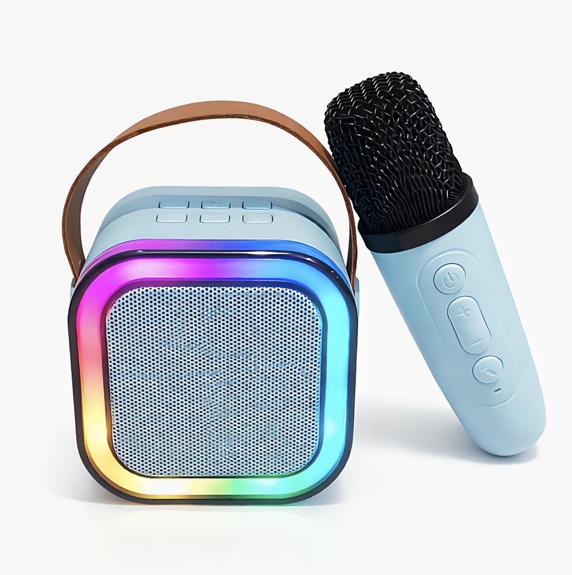 portable karaoke speaker with wireless microphone, bluetooth player, rechargeable mini singing machine with colorful lights,for kids party & adults