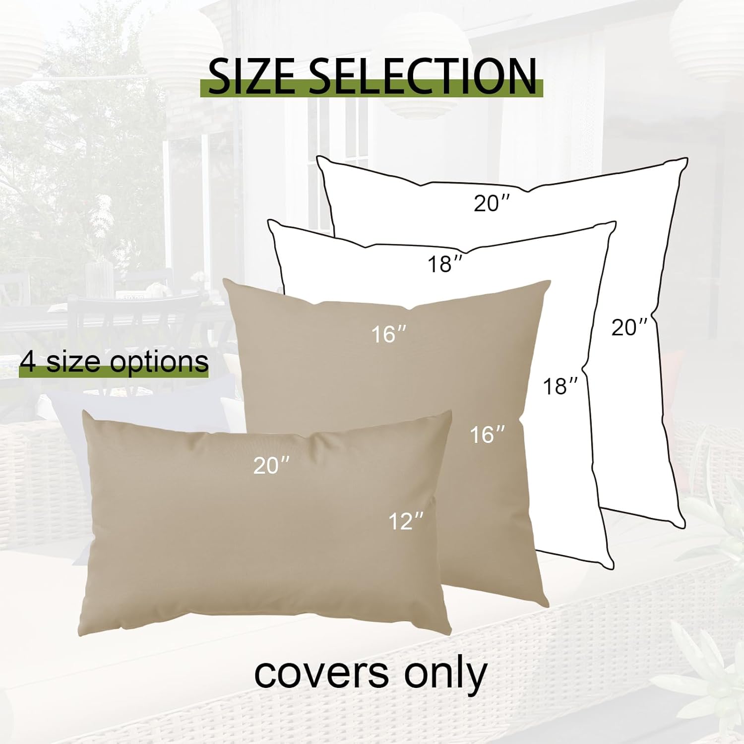 2 Pack Outdoor Decorative Pillow Covers Waterproof for Patio Garden Porch Poolside Sofa Chair Cushions, 18x18 Inch, Beige - Image 2