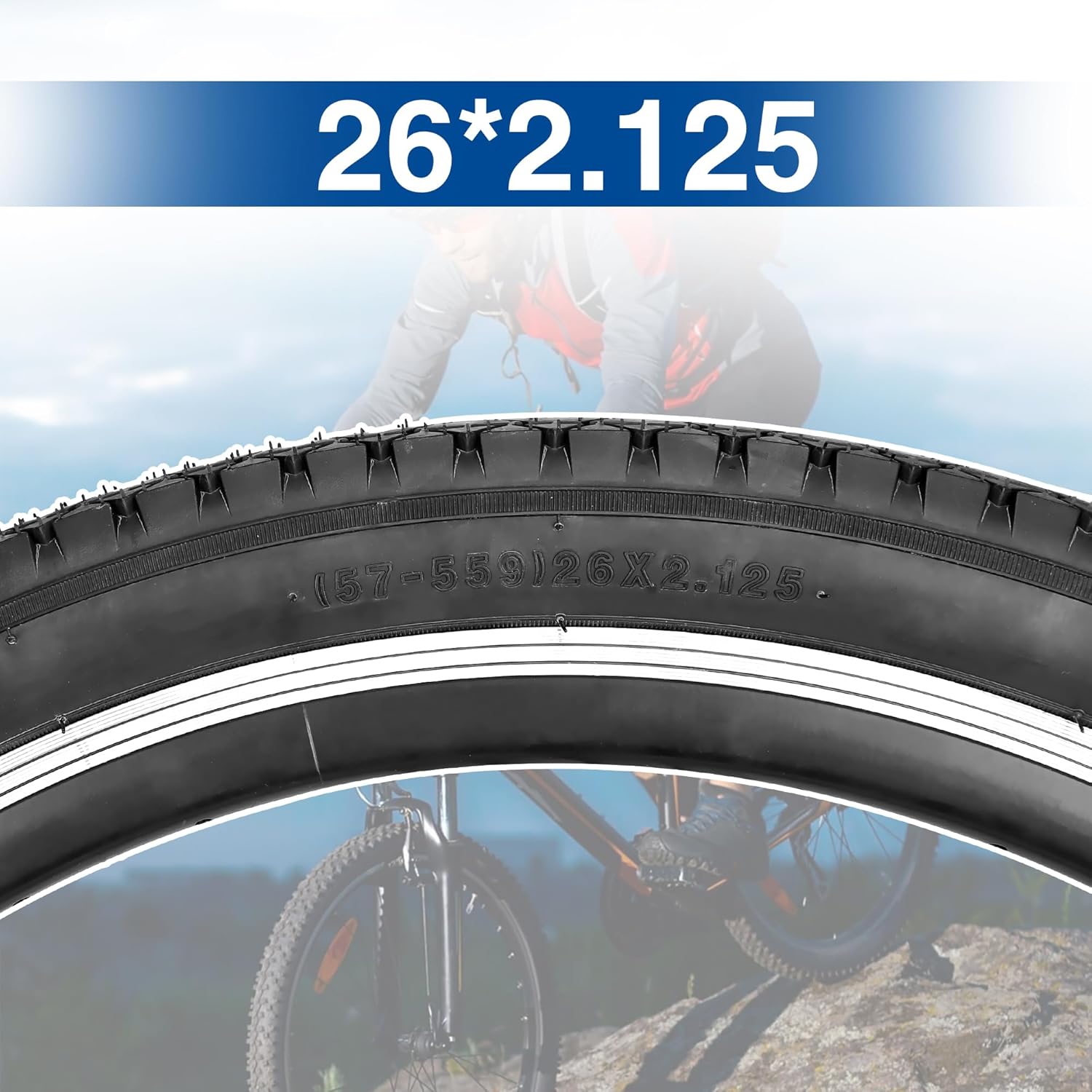 1/2 Pack 24"/26" x 2.125" Folding Replacement Bike Tires for Beach Cruiser Bike，Bicycle Tires for Commuter Bikes，White Wall，Non-Slip