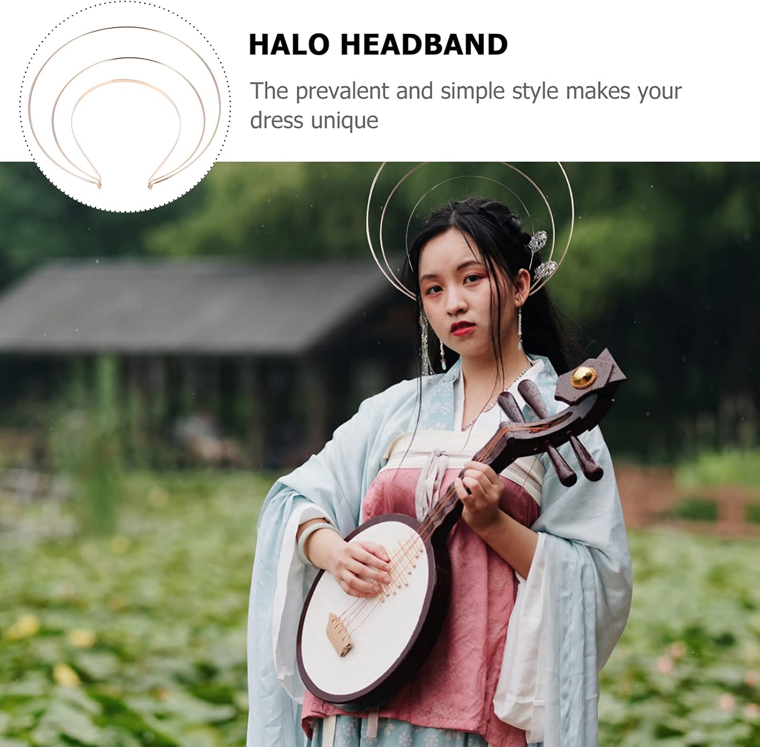 SOLUSTRE Halo Crown Headband Crown Headpiece 3 Layer Angel Halo Hairhoop Wedding Party Queen Headdress, Gold - Image 4