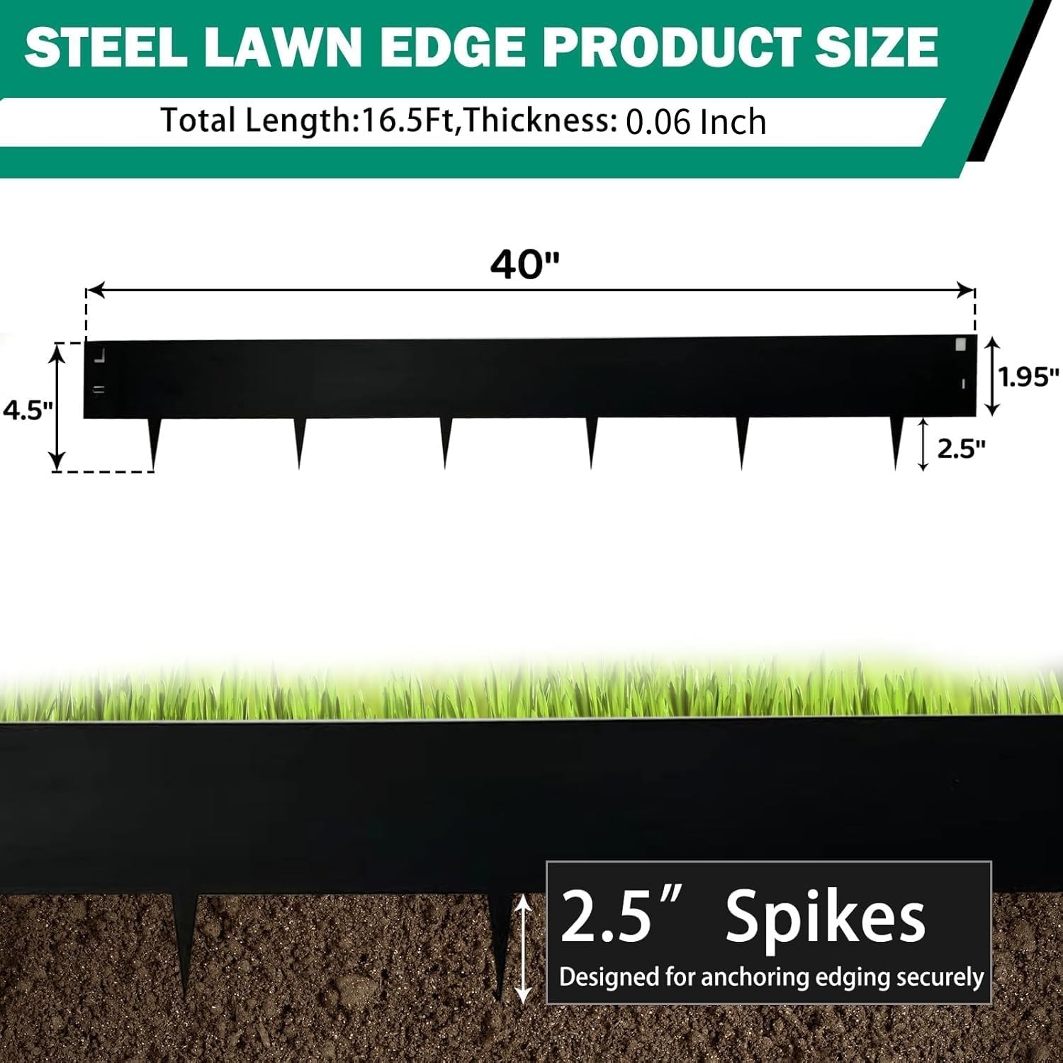 Metal Garden Edging 4.5"x40",Total 16.25ft Length Galvanized Steel Landscape Edging,Black Flexible Sidewalk Lawn Edging Border for Garden,Lawn,Flowerbed (5Pack)…