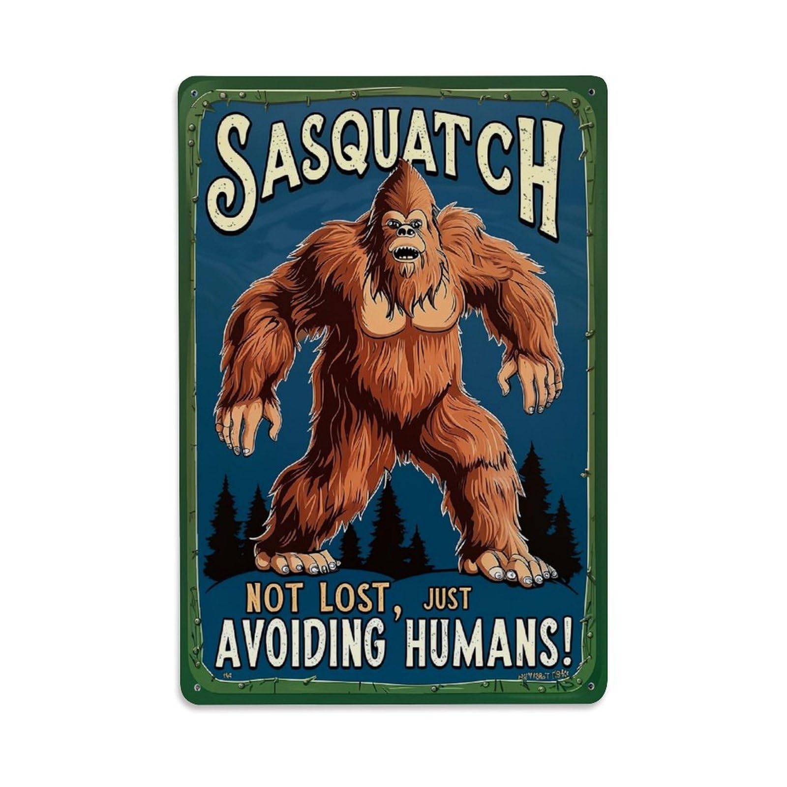 Jdfenggu Vintage Sasquatch Forest Creature Poster Art Retro Metal Tin Sign, Decor Art Poster For Bar, Home, Man Cave, Kitchen, Laundry Room Gift 8X12inch
