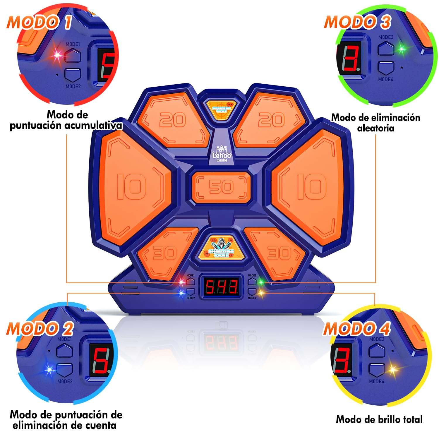 Lehoo Castle Digital Diana para Nerf, Objetivo de Tiro Electrónico con 1 Pistola de Dardos, 20 Balas Espuma, Juguetes Niños 5 6 7 8 9 años(Azul)