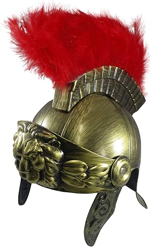 Nicky Bigs Novelties Casco romano para adultos con plumas falsas rojas de gladiador griego, casco de legión de Troya
