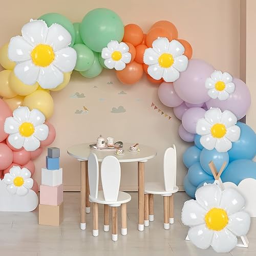 Miniatura 6 de Sotiff 21 globos de flores de margaritas blancas Groovy Flower Daisy Decoraciones de fiesta Retro Hippie Boho Girl Party Decor