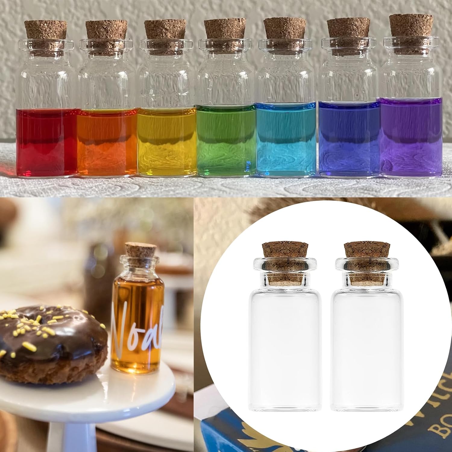 10 Mini Glass Bottles with Cork Lids - 3ml Empty Spell Jars, Tiny Wishing Bottles for DIY Crafts and Decoration