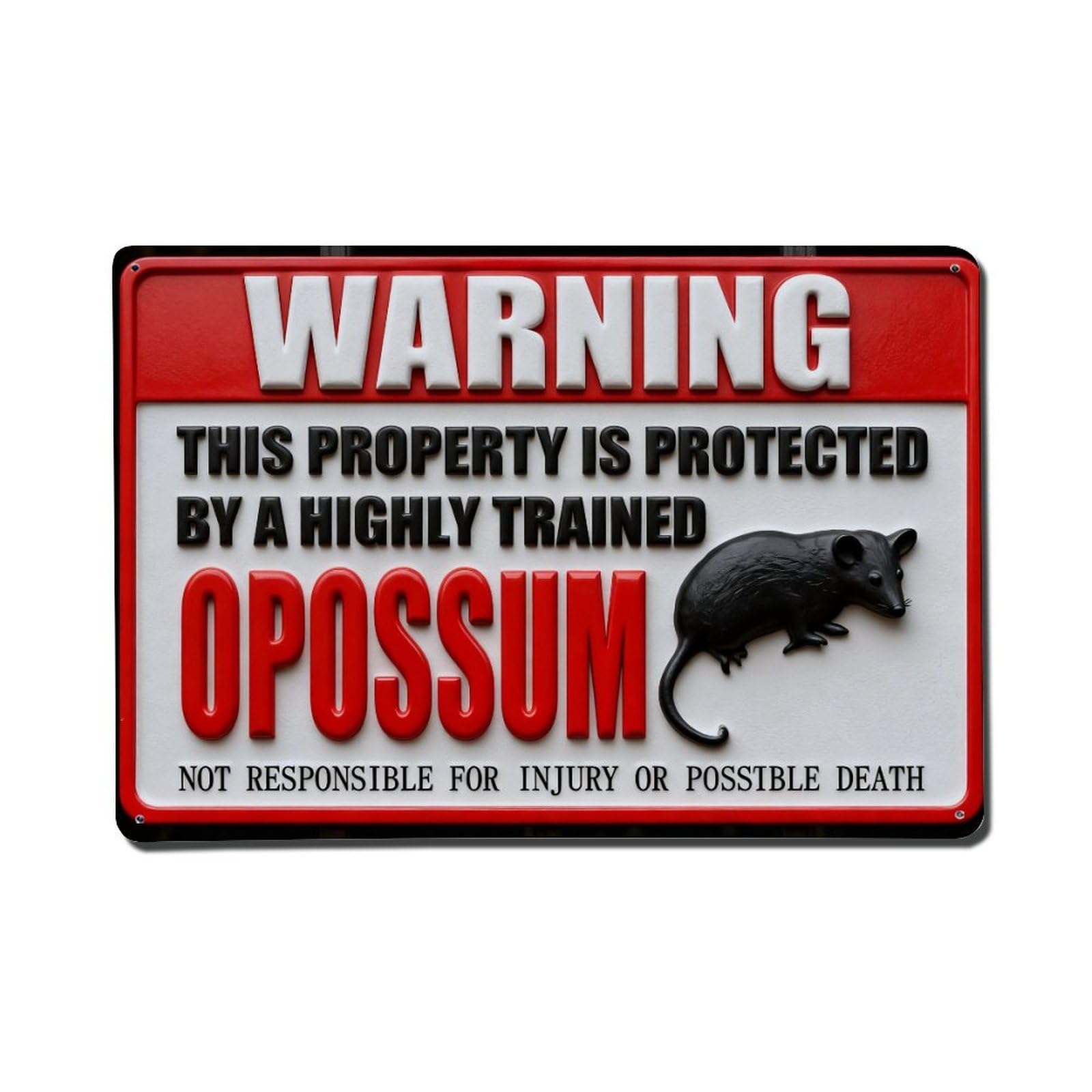 Iageret Vintage Warning Sign Opossum Silhouette Text Metal Tin Sign Retro Wall Decor, Bar Garage Cafe Kitchen Home Wall Art Poster Decoration 8X12inches