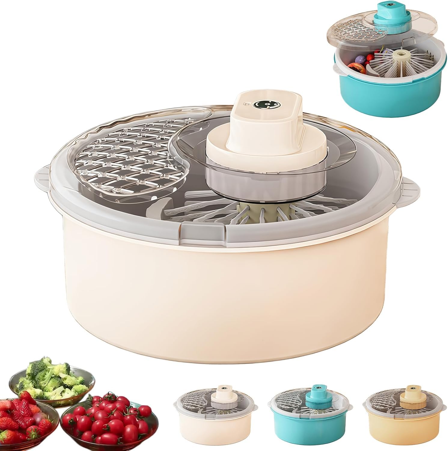 Centrifugadora De Ensaladas Y Lavadora De Productos Agrícolas 2027, Secadora Multifuncional De Verduras, Amarilla | Centrifugadora Eléctrica De Lechuga Con Base Antideslizante, Limpiador De