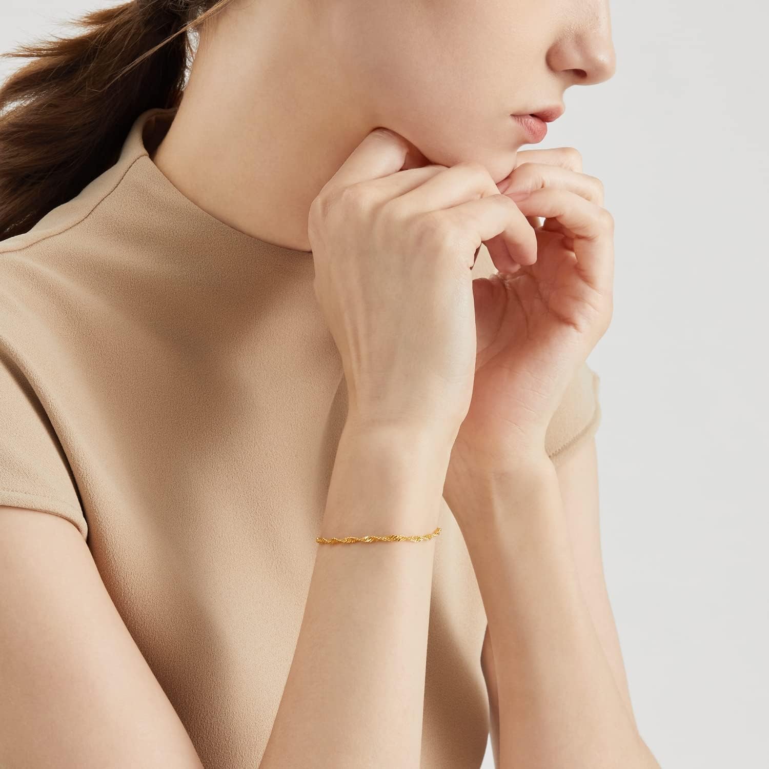 CHOW SANG SANG 999.9 24K Gold Machinery Chain Price-by-Weight 3.74g Gold Twisted Chain Bracelet for Women 09240B | 6.6 Inches, (17 CM)